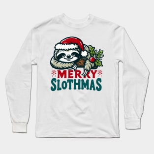 Funny Merry Slothmas Christmas Pajama for Sloth Lovers Long Sleeve T-Shirt